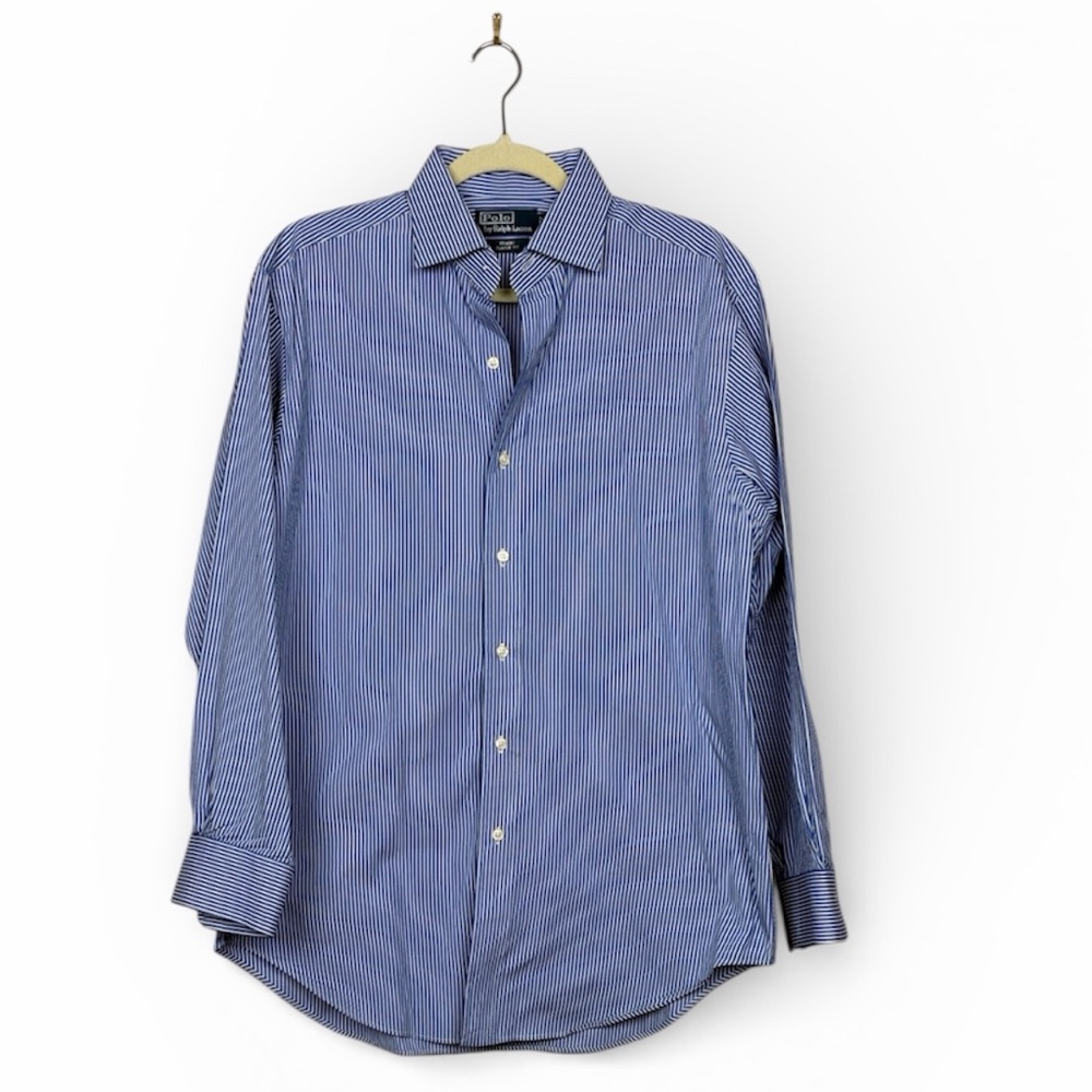 Polo RL Regent Classic‎ Fit Blue & White Pinstripe Button Front SZ 16 32/33